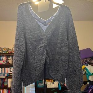 SO cropped knit sweater top blue long sleeve